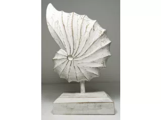 Rzeźba MUSZLA z Drewna Rękodzieło Biały Postarzany 28cm