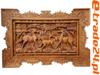 Rzeźba Płaskorzeźba Obraz KONIE Drewno 70x47cm