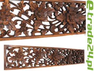Efektowna Rzeźba z Drewna Panel Ornament Roślinny 100cm