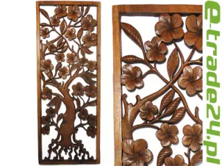 Efektowna Rzeźba z Drewna Panel Ornament Roślinny 100x40cm