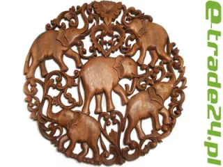 DRZEWO ŻYCIA Słonie Misterny Ornament śr. 40cm Rzeźba z Drewna