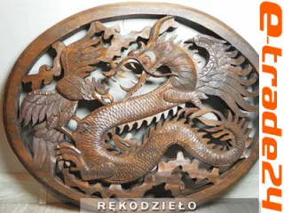 Rzeźba Drewno Panel SMOK Rękodzieło Orient 50x39cm