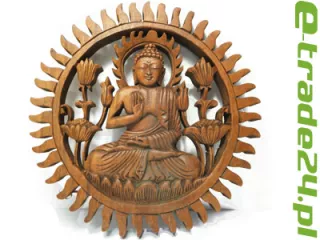 Piękna Rzeźba Drewno Suar Panel BUDDA Rękodzieło 40cm