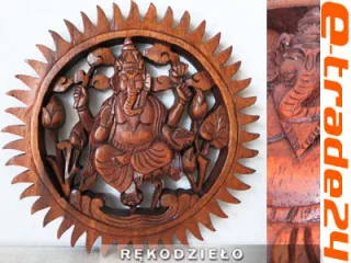 Rzeźba drewno suar Panel GANESHA Rękodzieło 30cm