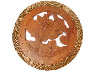 Rzeźbiona Podstawka PODKŁADKA na Stół Drewno+Rattan 31cm