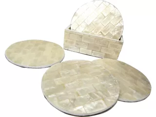 Podkładki pod Szklanki Masa Perłowa + Drewno 6szt