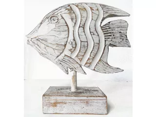 Figurka Rzeźba Drewniana na podstawie RYBA 35cm Rękodzieło Dekor