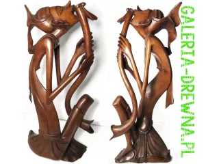 RZEŹBA Drewniana Abstrakcja z Fletem 53cm Rękodzieło Unikat