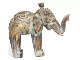 Rzeźba Figurka Beż/Biały SŁOŃ Indyjski z Drewna Rękodzieło