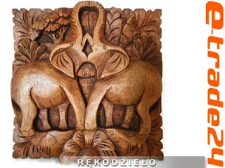 Rzeźba Płaskorzeźba 3D SŁONIE Drewno Rękodzieło 18x18cm