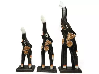 Rzeźba Figurka SŁOŃ Drewno Komplet Słonie 3szt