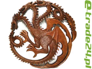 Rzeźba z drewna Panel SMOK 3 Głowy Rękodzieło Orient 40cm