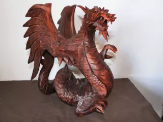 Rzeźba drewno suar SMOK 30cm Rękodzieło Indonezja