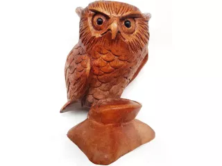 Rzeźba drewno Misterna SOWA Rękodzieło Figurka z Drewna Suar