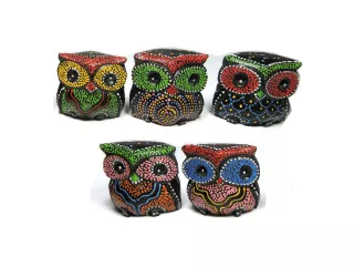 Figurki Rzeźby z Drewna SOWA komplet 5szt Sowy