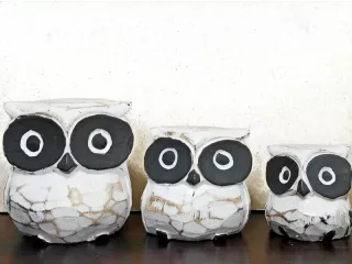 Figurki Rzeźby Drewno SOWA komplet 3 Sowy Rękodzieło Białe