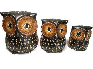 Figurki Rzeźby Drewno SOWA komplet 3 Sowy Rękodz.