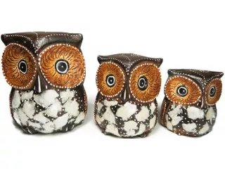 Figurki Rzeźby Drewno SOWA komplet 3 Sowy Rękodz.