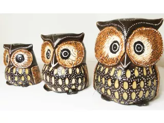 Figurka Rzeźba Drewno SOWA Rękodzieło 10x9cm