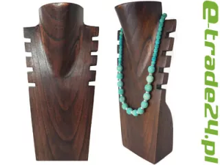 Stojak elegancki EKSPOZYTOR na Naszyjniki Wisiorki - Lite Drewno 30cm brąz