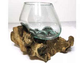 Rzeźba SZKŁO na Korzeniu Teak Wazon - Elegancka Dekoracja M