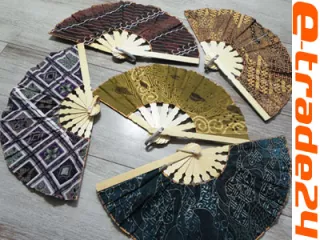 Wachlarz drewno+tkanina Praktyczny Piękny dł. 27cm