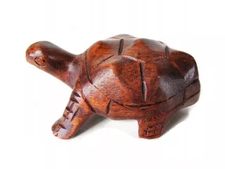 Rzeźba Figurka ŻÓŁW z Drewna Suar Rękodzieło 10cm, Elegancka dekoracja