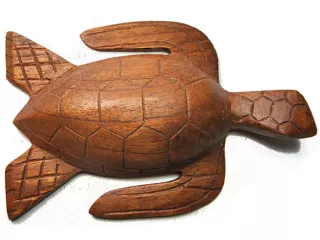 Rzeźba Figurka ŻÓŁW z Drewna Suar Rękodzieło 15cm