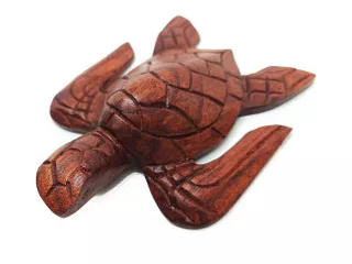 Rzeźba Figurka ŻÓŁW z Drewna Suar Rękodzieło 20cm, Elegancka dekoracja