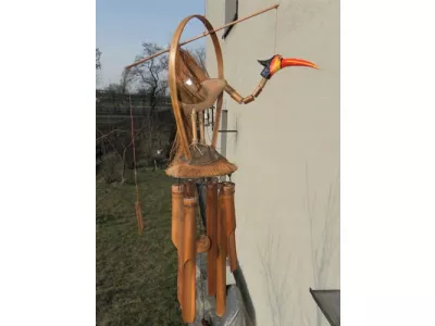DZWONEK Bambusowy Gong wietrzny z Ptakiem - rurki do 40cm Ogród Balkon