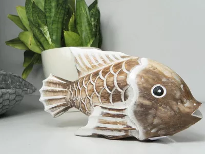 Figurka Rzeźba Drewno RYBA 20x11cm Rękodzieło Dekor