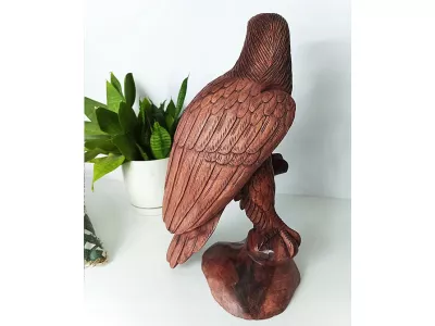 Misterna Rzeźba Drewno Suar Ptak ORZEŁ 30cm