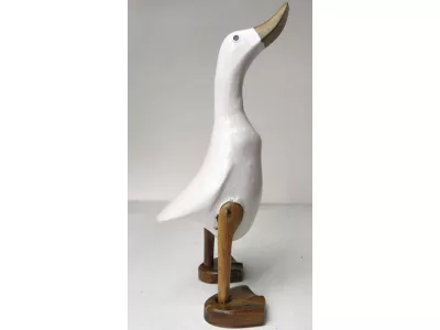 Rzeźba Biała GĘŚ z Drewna Egzotycznego Figurka 38cm Rękodzieło