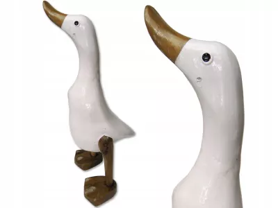Rzeźba Biała GĘŚ z Drewna Egzotycznego Figurka 38cm Rękodzieło