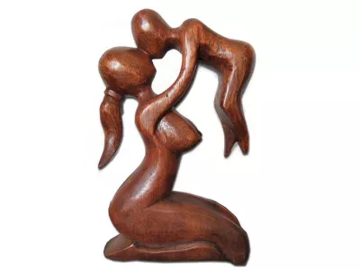 Rzeźba Matka z Dzieckiem drewno 40cm Rękodzieło