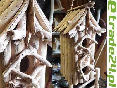 Budka Lęgowa Ptaków Stare Drewno Stylowa Dekoracja - Podwójna