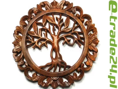 Rzeźba z Drewna Litego DRZEWO ŻYCIA Szczęścia Dekoracja Ścian 30cm