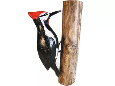 Dzięcioł Ptak na Gałęzi z drewna Tekowego Rękodzieło