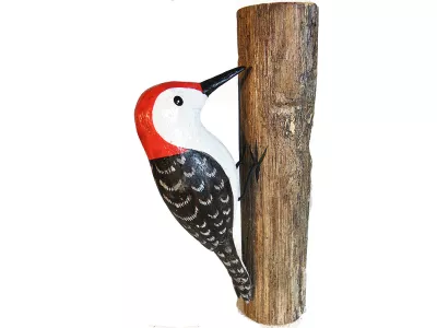 Dzięcioł Ptak na Gałęzi z drewna Tekowego Rękodzieło