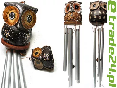 Dzwonek Wietrzny GONG Drewno SOWY Metalowe rurki 12mm