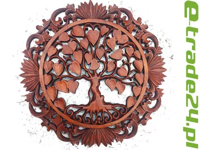 Rzeźba z Drewna Litego DRZEWO ŻYCIA Szczęścia Dekoracja Ścian 40cm Efektowna