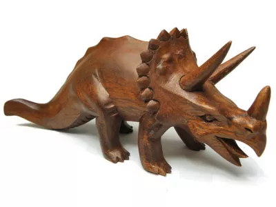Rzeźba Figurka Dinozaur Triceratops Drewno Rękodzieło 27cm