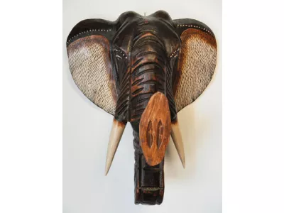Rzeźba Maska Głowa SŁOŃ Drewno - Rękodzieło 40x35