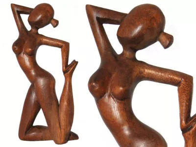 Piekna RZEŹBA Zmysłowa Kobieta Yoga Rękodzieło Drewno 20cm