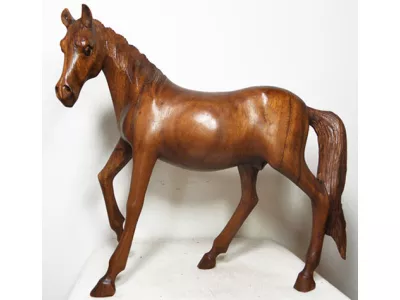 Rzeźba Figura KOŃ z Drewna Koń 22x20cm Rękodzieło