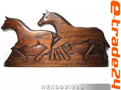 Rzeźba Płaskorzeźba KONIE Drewno Rękodzieło 40X21