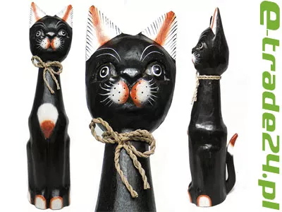 KOT Rzeźba Figurka Drewniana Koty 50cm Rękodzieło Dekor Wnętrz