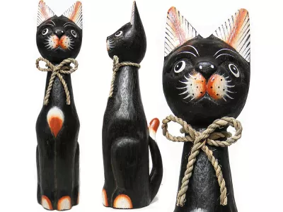 KOT Rzeźba Figurka Drewniana Koty 30cm Rękodzieło Dekor Wnętrz