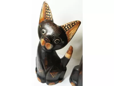 KOT Brąz Rzeźba Figurka Drewniana Koty 26x13cm