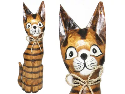 KOT Rzeźba Figurka Drewniana Koty 40cm Rękodzieło